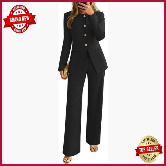 Two Piece Blazer Pants Set Long Sleeve Wide Leg Work Outfit